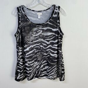 Chicos Shirt Womens L Black White Zebra Sleeveless Pullover Tank Top